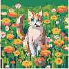 A cat in a field of flowers